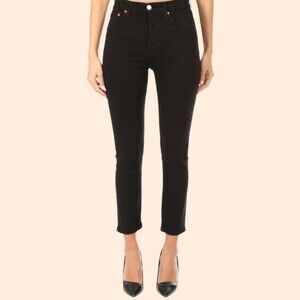 RE/DONE High Rise Ankle Crop Black Jeans Stretch